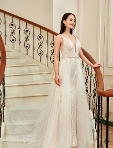 Stunning Illusion Lace Bateau Neckline With Cap Sleeve Wedding Gown