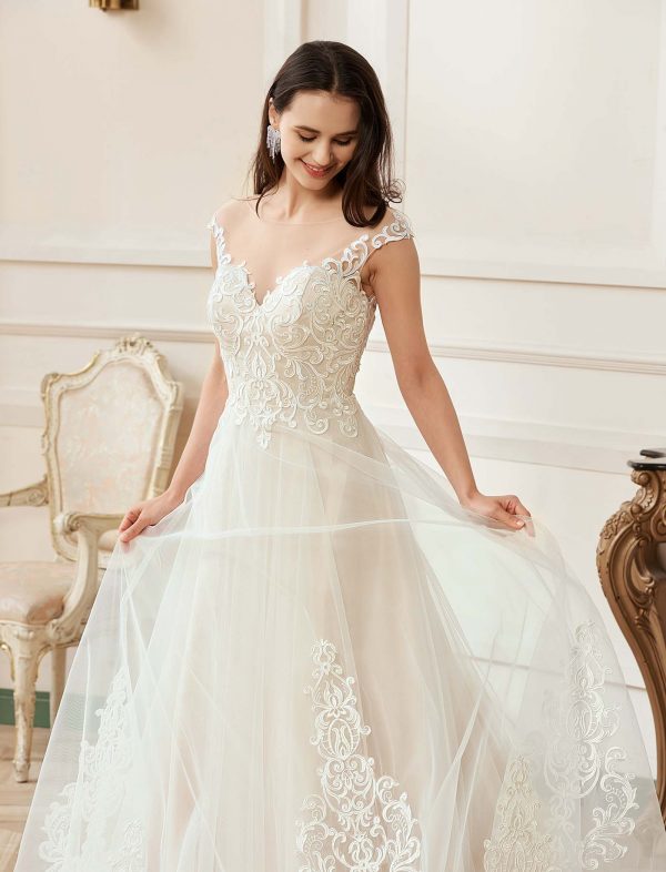 Illusion A-Line Scoop Neckline Lace Bridal Gown