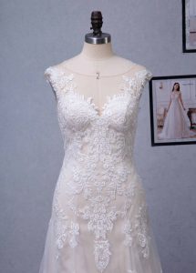 Stunning Illusion Lace Bateau Neckline With Cap Sleeve Wedding Gown
