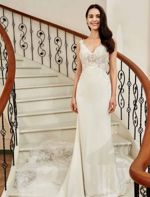 Stunning Illusion Lace Bateau Neckline With Cap Sleeve Wedding Gown