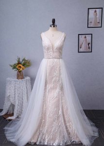 Stunning Illusion Lace Bateau Neckline With Cap Sleeve Wedding Gown