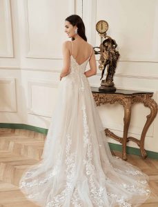 Gorgeous Blush V-neck Flower Lace A-Line Wedding Dress