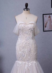 Off-the-Shoulder Mermaid Chapel Train Sequined Tulle Wedding Dress