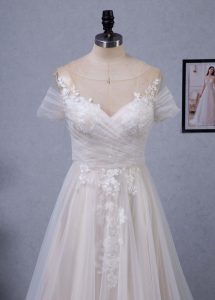 Romantic Off the Shoulder Illusion Pleated Bodice Tulle Bridal Gown