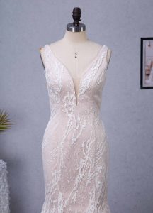 Plunging V-neckline Trumpet Wedding Dress With Detachable Overskirt