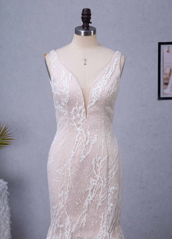 Plunging V-neckline Trumpet Wedding Dress With Detachable Overskirt