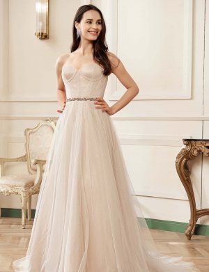 Shimmer Champagne Sweetheart Corset Sparkle Tulle Bridal Gown