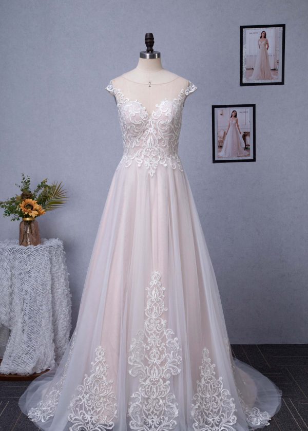Illusion A-Line Scoop Neckline Lace Bridal Gown
