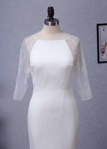 Bateau Neckline Long Train Crepe Bridal Gown With Beaded Illusion Back