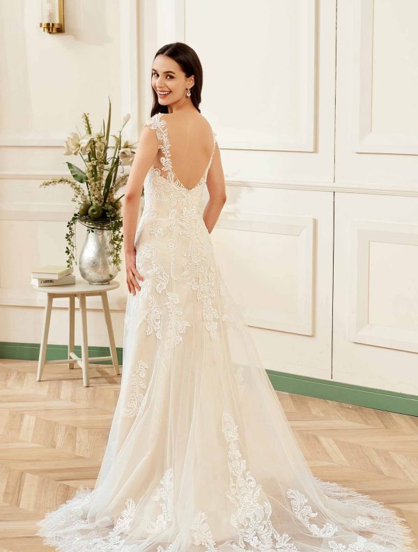 Stunning Illusion Lace Bateau Neckline With Cap Sleeve Wedding Gown