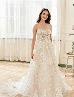 Floral Lace Sweetheart Sequin Tulle Wedding Dress With Detachable Straps