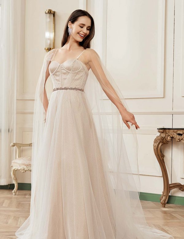 Shimmer Champagne Sweetheart Corset Sparkle Tulle Bridal Gown