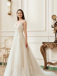 Illusion A-Line Scoop Neckline Lace Bridal Gown