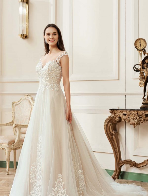 Illusion A-Line Scoop Neckline Lace Bridal Gown