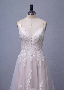 Gorgeous Blush V-neck Flower Lace A-Line Wedding Dress