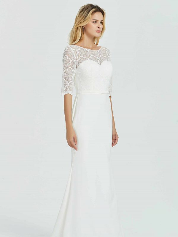 Creap Long Sleeve Modest Lace Sheath Wedding Dress Watford