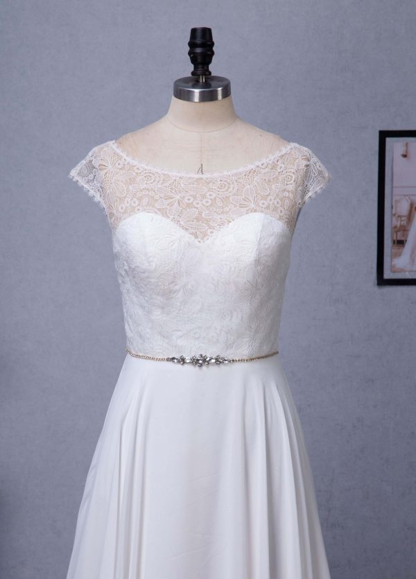 Cap Sleeve Chiffon A-Line Wedding Dress With Detachable Train