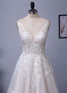 Illusion V-neckline A-Line Lace Straps Bridal Gown