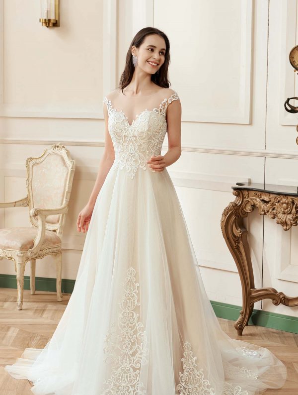 Illusion A-Line Scoop Neckline Lace Bridal Gown
