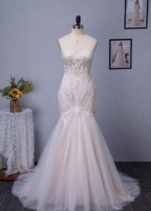 Strapless Mermaid Wedding Gown With Detachable Tulle Sleeve