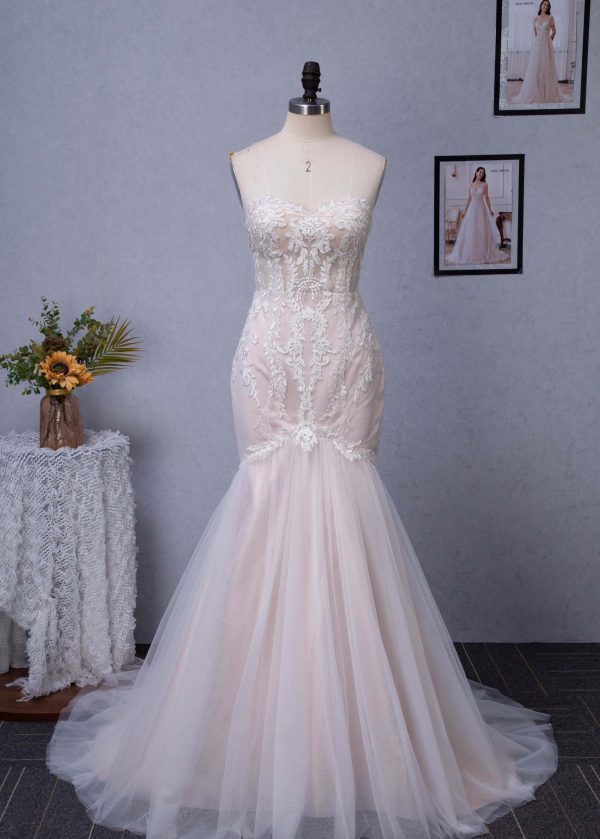 Strapless Mermaid Wedding Gown With Detachable Tulle Sleeve