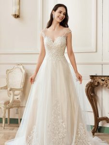 Illusion A-Line Scoop Neckline Lace Bridal Gown