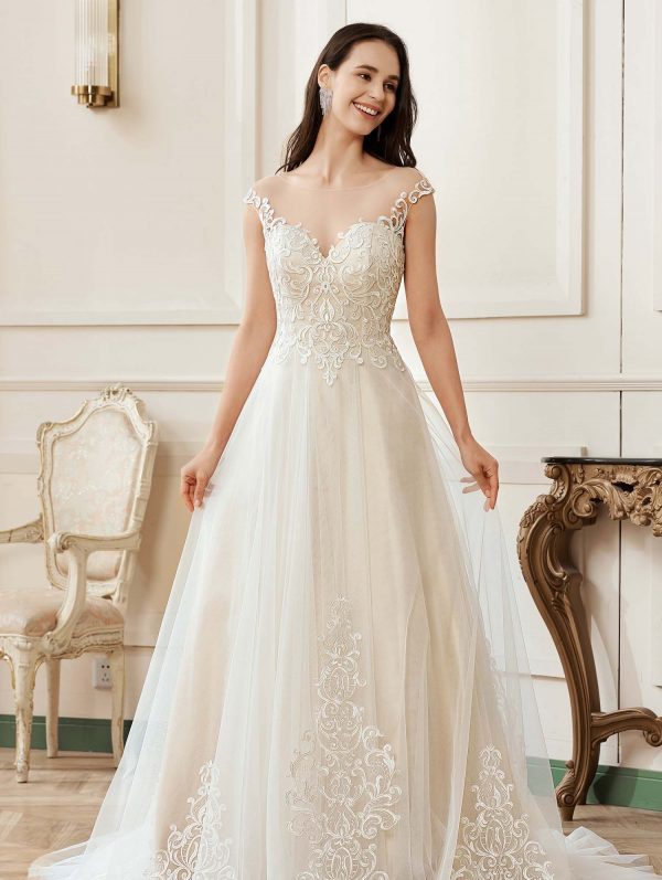 Illusion A-Line Scoop Neckline Lace Bridal Gown