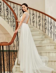 Cap Sleeve Chiffon A-Line Wedding Dress With Detachable Train