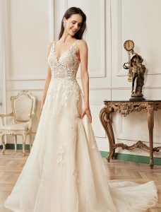 Illusion V-neckline A-Line Lace Straps Bridal Gown