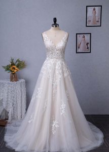 Illusion A-Line Scoop Neckline Lace Bridal Gown
