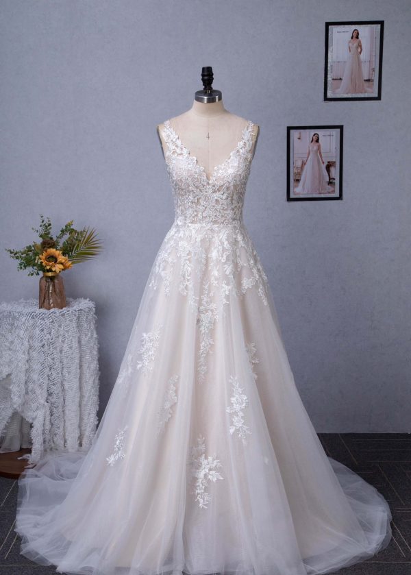 Illusion A-Line Scoop Neckline Lace Bridal Gown